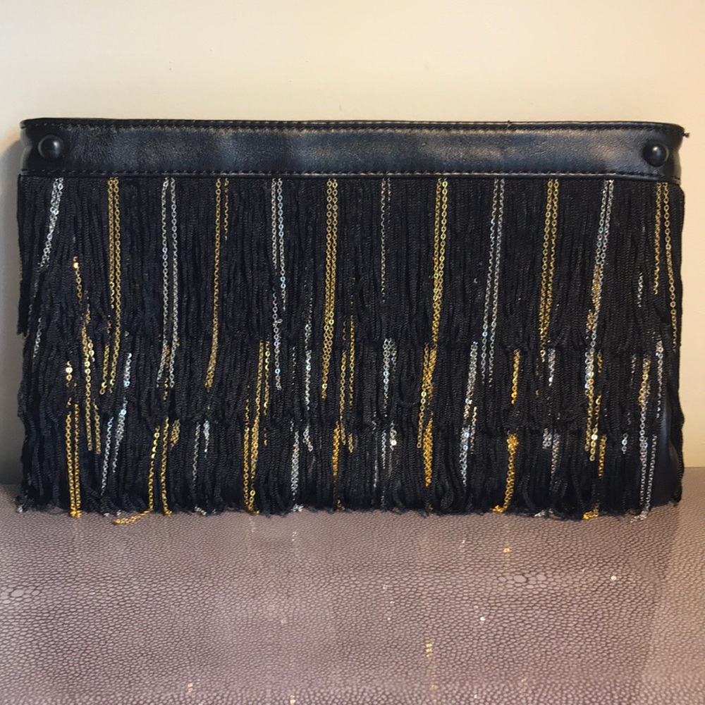 BCBG Maxazria Leather Clutch with Fringe